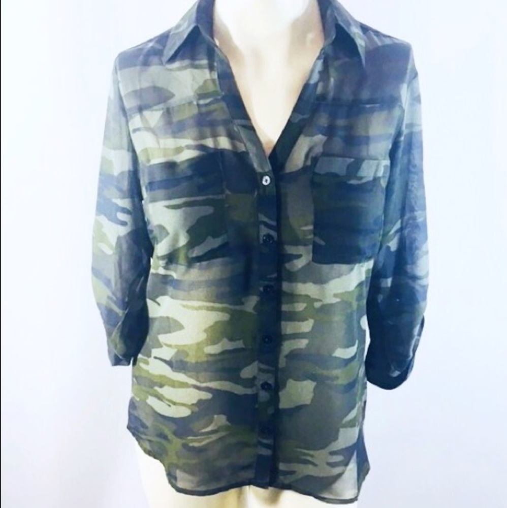 Express The Portofino camouflage print sheer shirt
